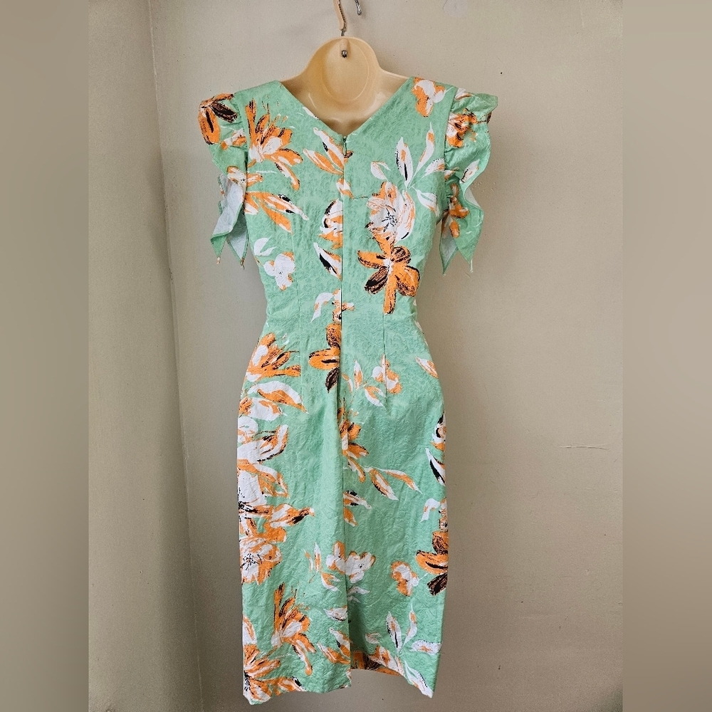 HEEYA/ Floral Green Dress with Orange Accents Women's XS - Picture 2 of 6